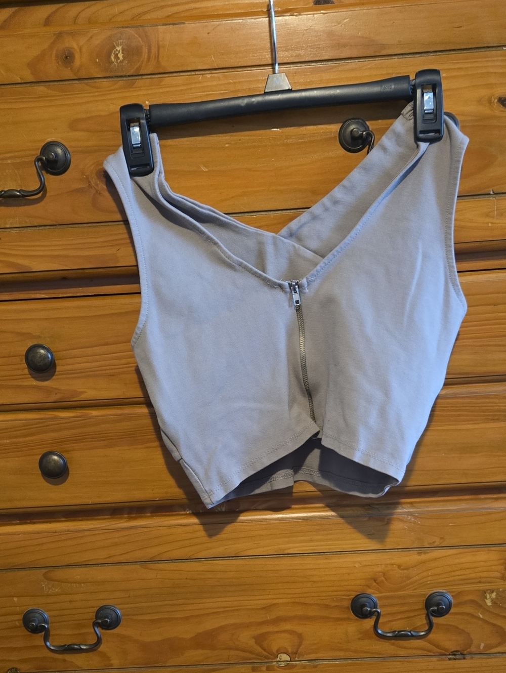 Cropped Zip-Front Tank Top in Light Gray